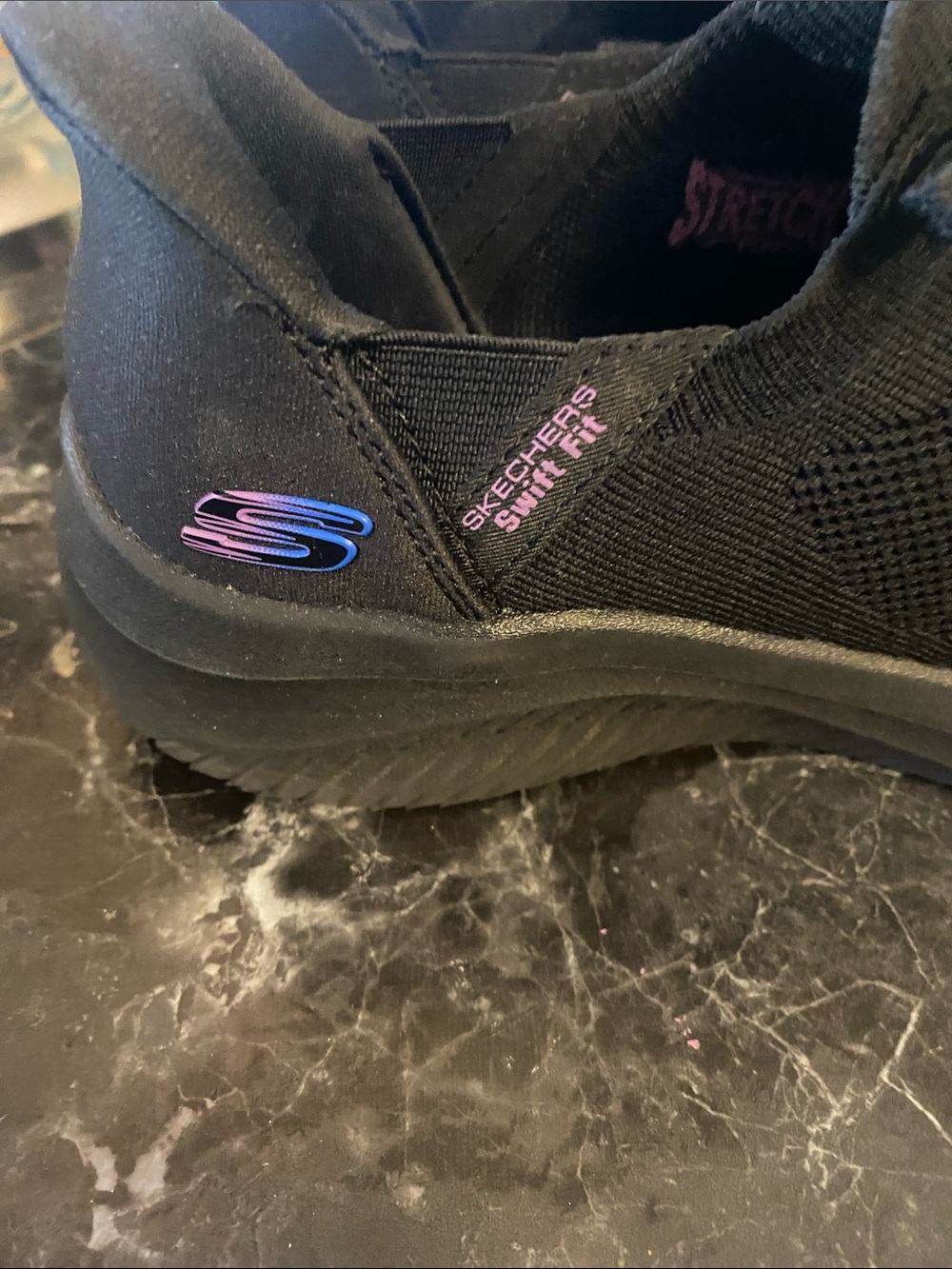 Skechers Black Slip-On Sneakers with Iridescent Logo